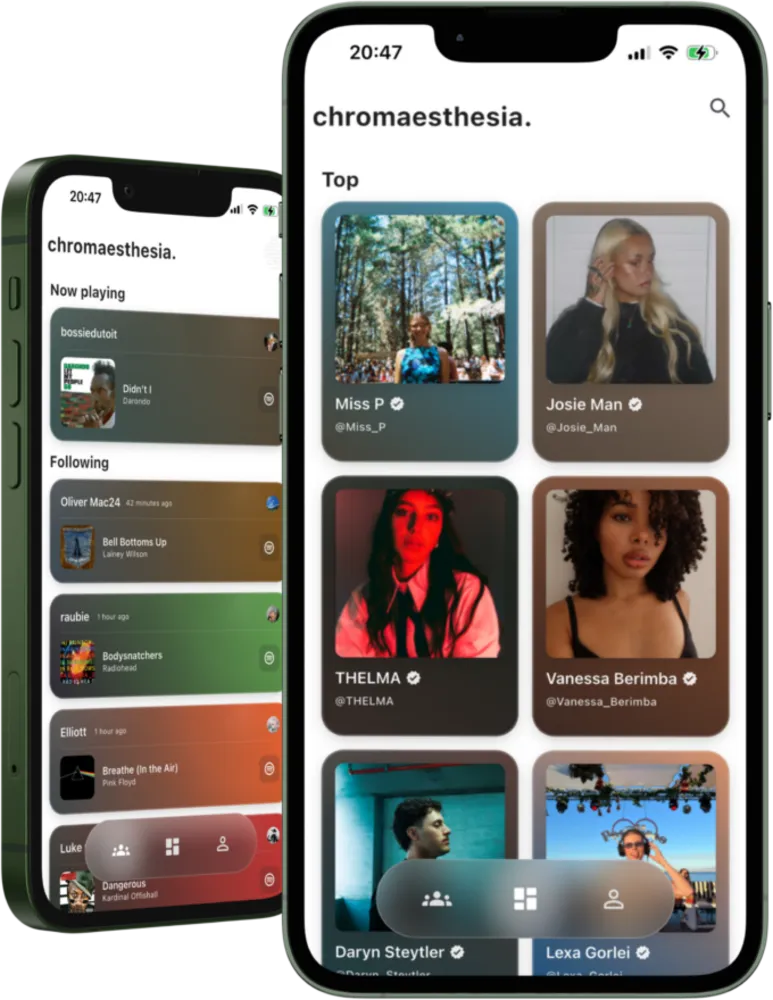 Chromaesthesia discover feed showing top tastemakers and what the people you follow are playing now
